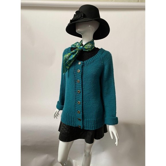 Teal Cardigan Sweater Sz Med - Picture 14 of 14